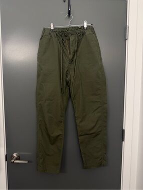 OrSlow Olive Green Cargo Trousers with Drawstring Waist